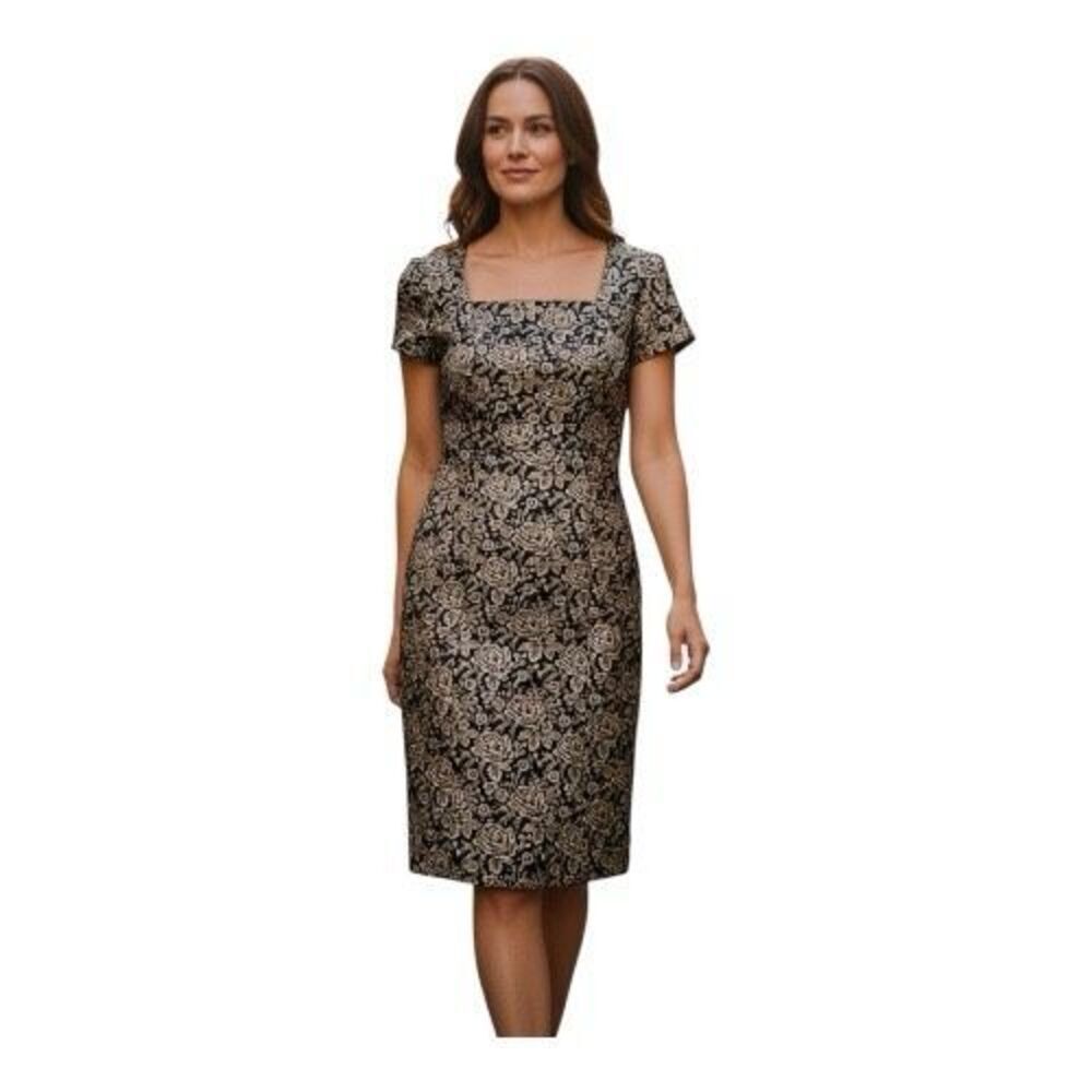 Brooks Brothers Women's 12 Jacquard Floral Cocktail Dress Black Gold Baroque Nwt